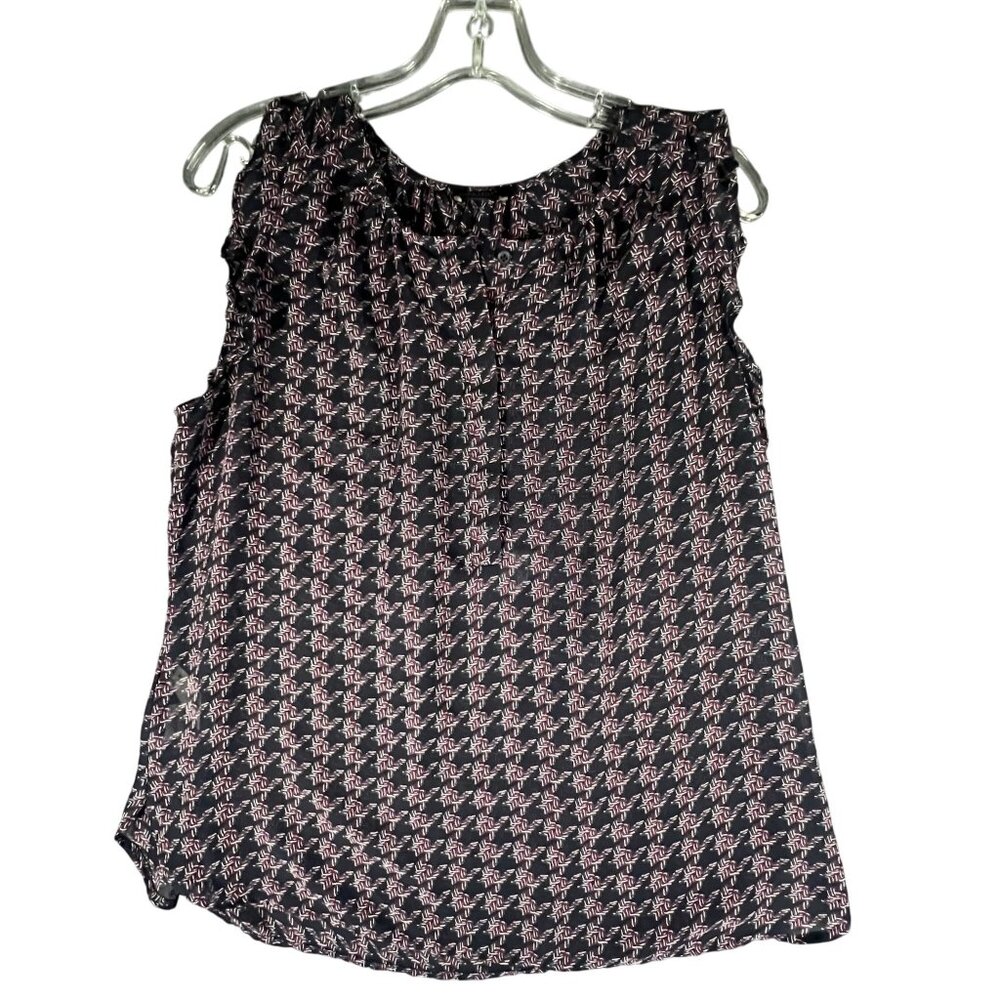Ann Taylor Factory Womens LP Black Geometric Print Sleeveless Chiffon Blouse
